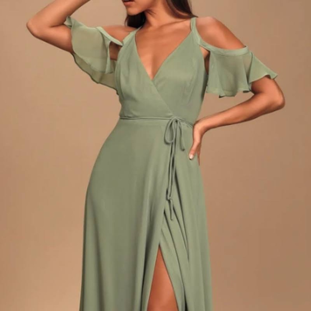 Lulus Easy Listening Sage Green Wrap Dress